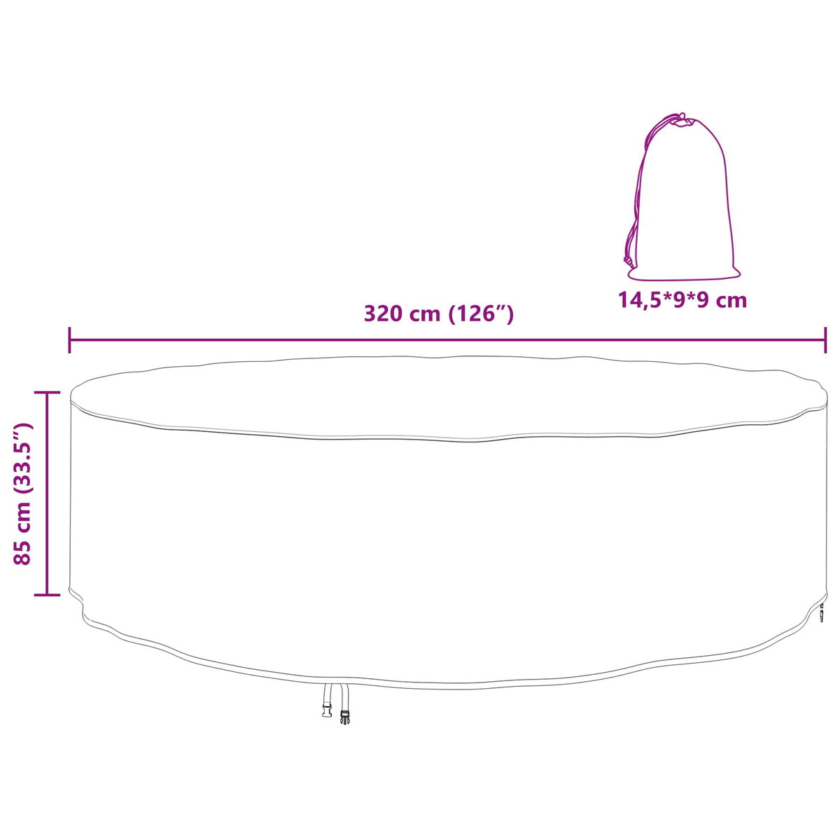 vidaXL Furniture Cover 320 x 320 x 85 cm 420D Oxford Fbric Round Black