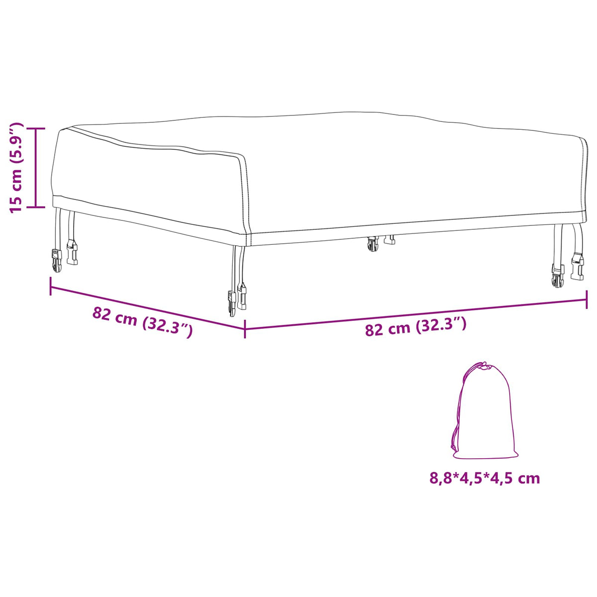 vidaXL Table Cover 82 x 82 x 15 cm Square Waterproof Black