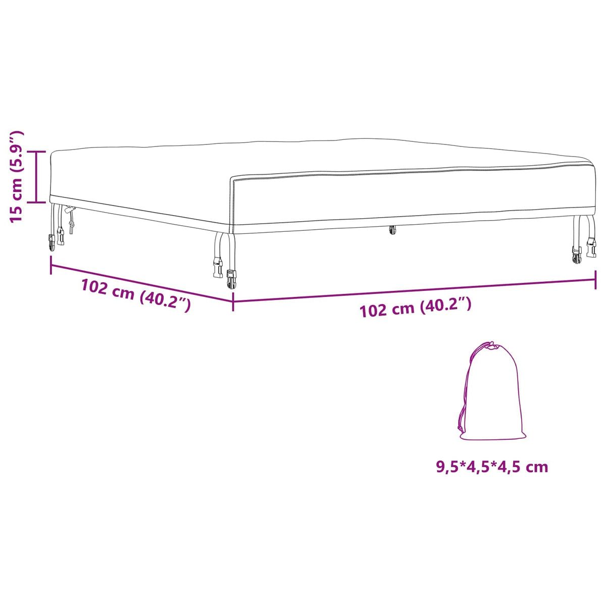 vidaXL Table Cover 102 x 102 x 15 cm Square Waterproof Black