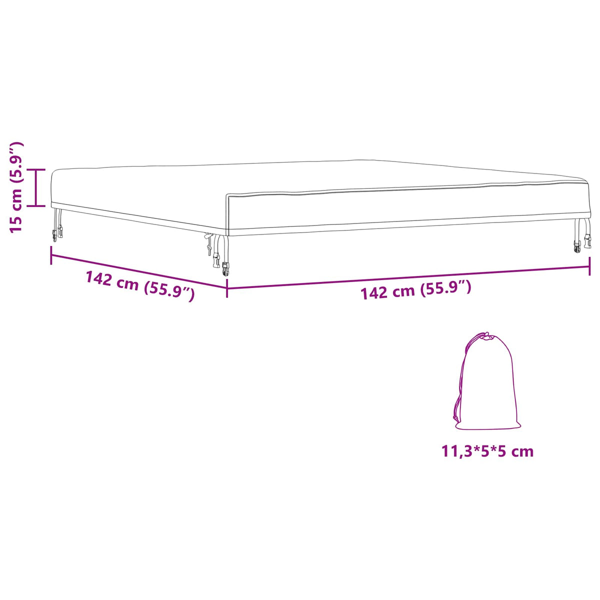 vidaXL Table Cover 142 x 142 x 15 cm Square Waterproof Black