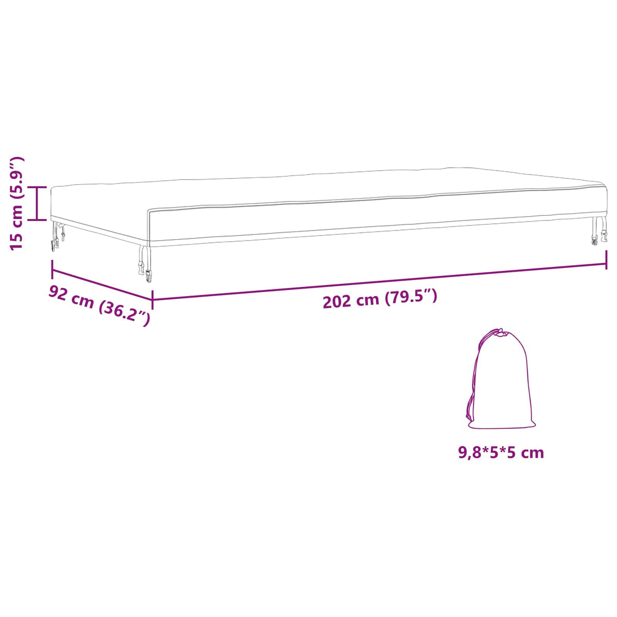 vidaXL Table Cover 202 x 92 x 15 cm Fabric Rectangular Waterproof