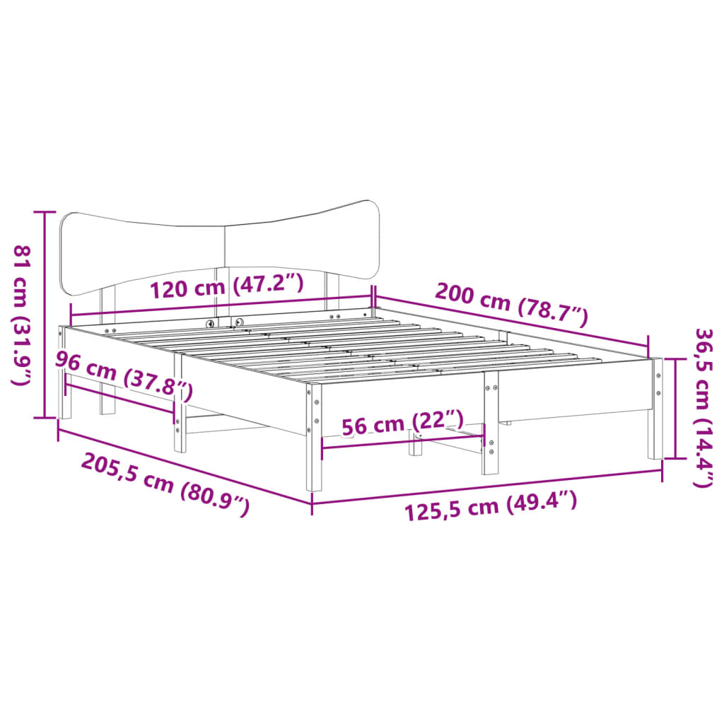vidaXL Bed Frame without Mattress Wax Brown 120x200 cm Solid Wood Pine