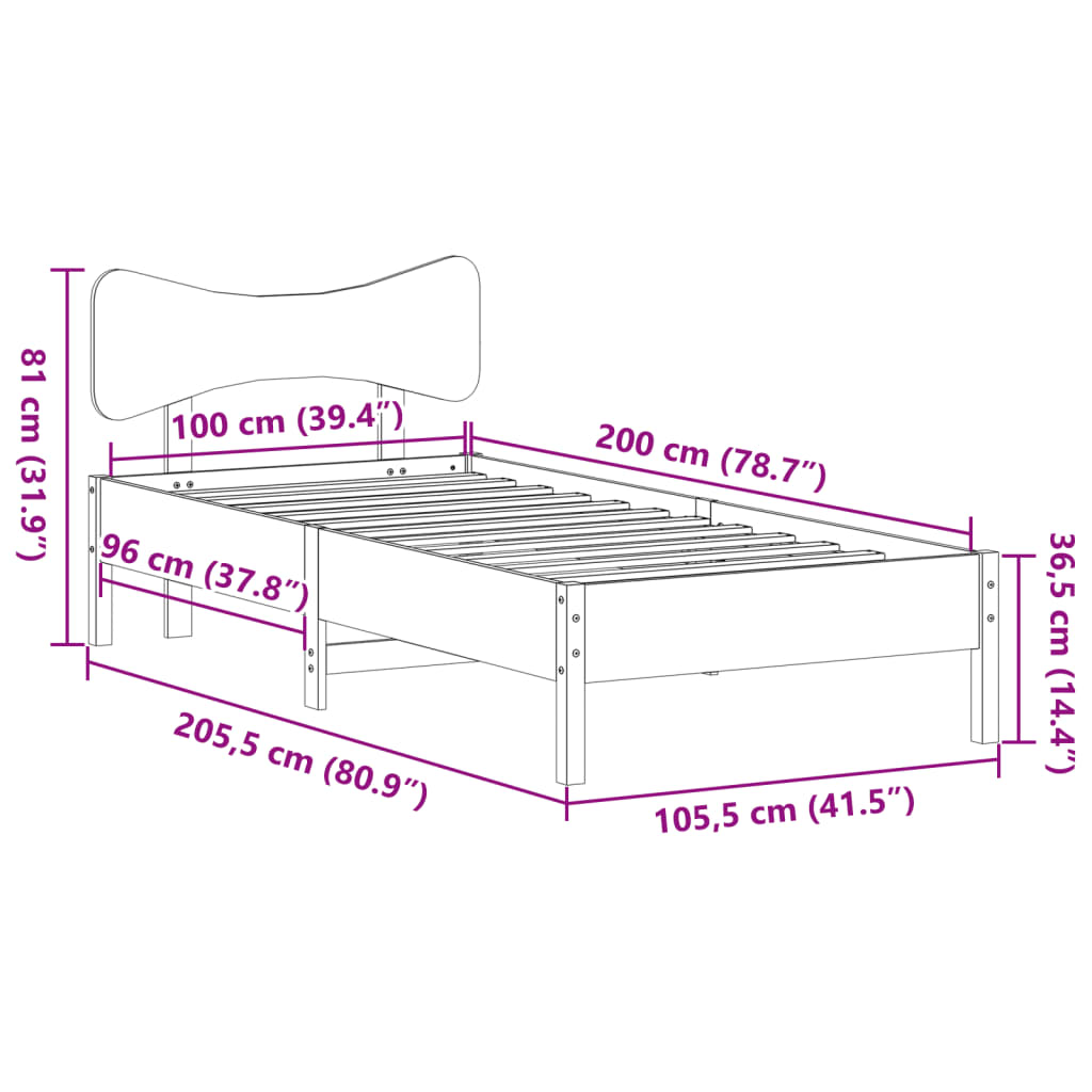 vidaXL Bed Frame without Mattress White 100x200 cm Solid Wood Pine