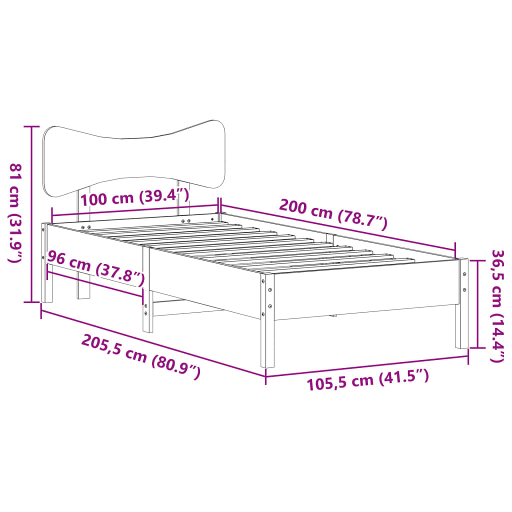 vidaXL Bed Frame without Mattress Wax Brown 100x200 cm Solid Wood Pine