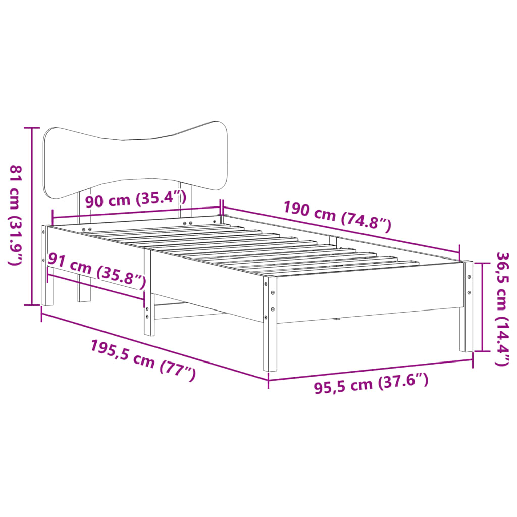 vidaXL Bed Frame without Mattress Wax Brown 90x190 cm Solid Wood Pine