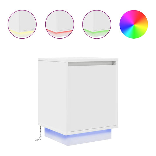 vidaXL Bedside Cabinet with LED Lights White 38x34x50 cm