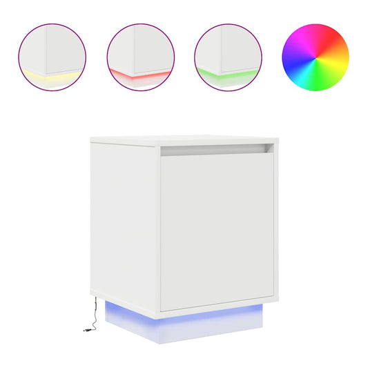 vidaXL Bedside Cabinets with LED Lights 2 pcs White 38x34x50 cm