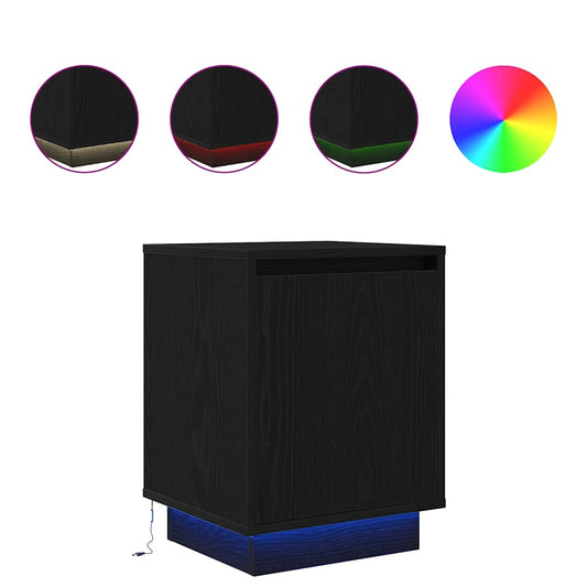 vidaXL Bedside Cabinet with LED Lights Black 38x34x50 cm
