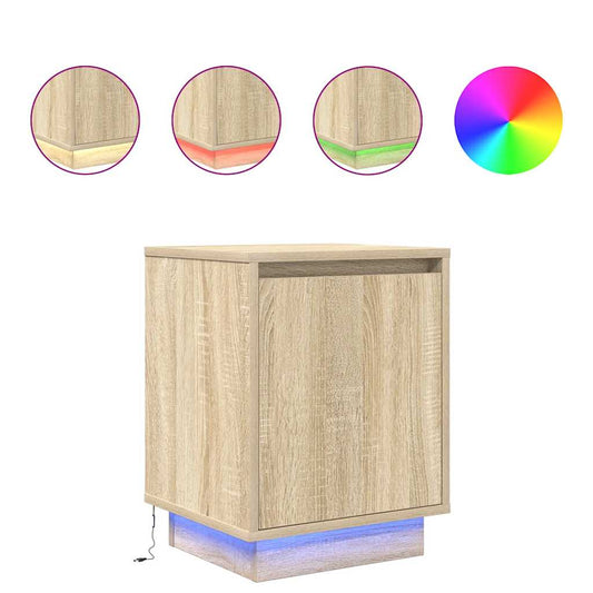 vidaXL Bedside Cabinets with LED Lights 2 pcs Sonoma Oak 38x34x50 cm