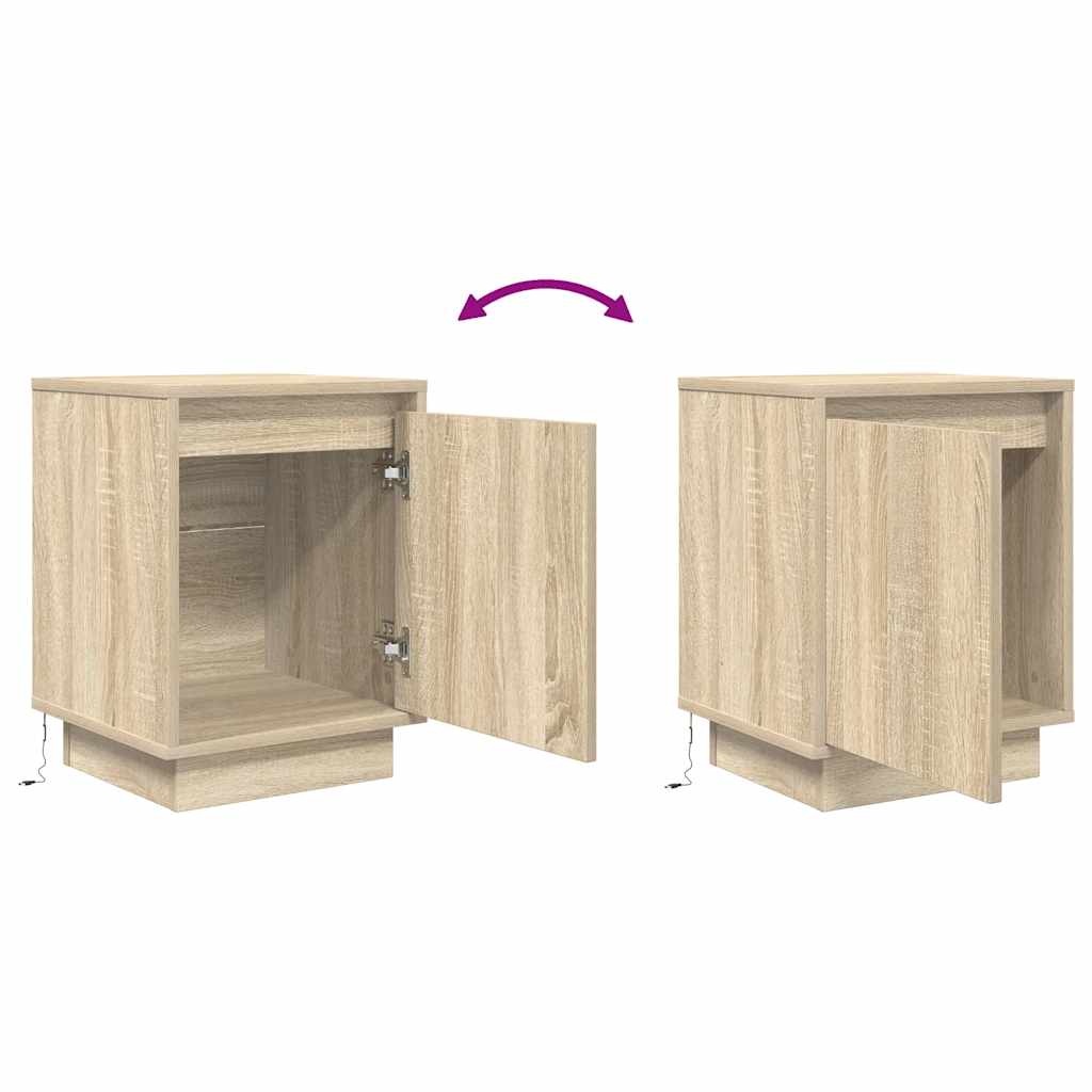 vidaXL Bedside Cabinets with LED Lights 2 pcs Sonoma Oak 38x34x50 cm