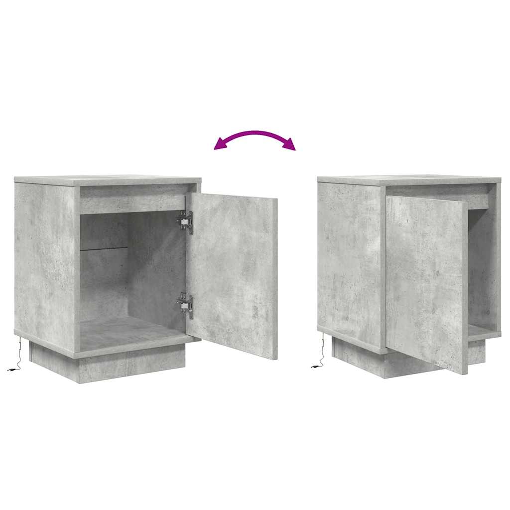 vidaXL Bedside Cabinets with LED Lights 2 pcs Concrete Grey 38x34x50 cm