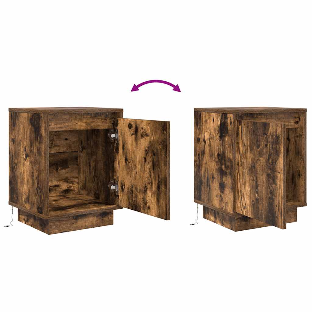 vidaXL Bedside Cabinets with LED Lights 2 pcs Smoked Oak 38x34x50 cm