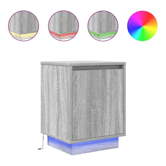 vidaXL Bedside Cabinet with LED Lights Grey Sonoma 38x34x50 cm