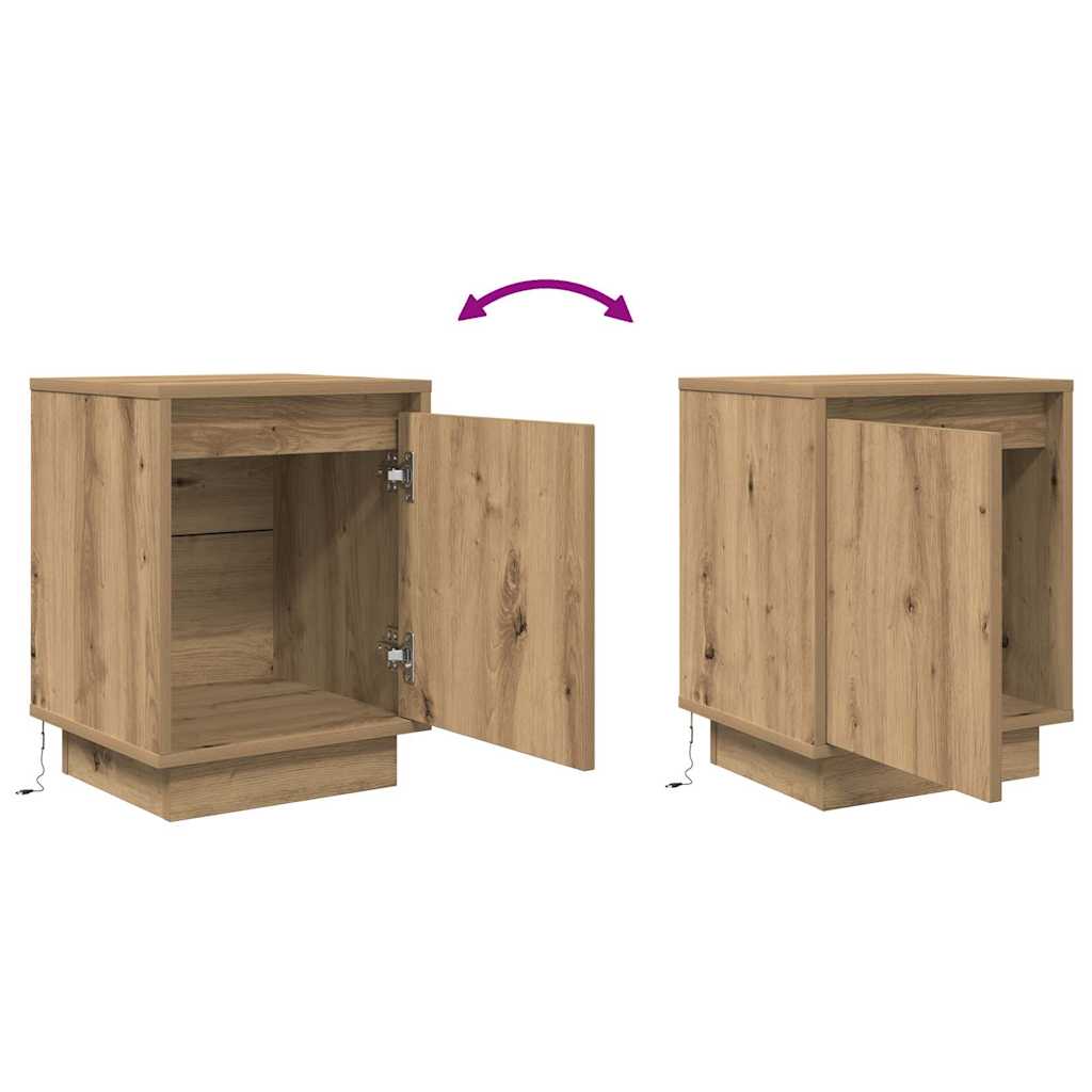 vidaXL Bedside Cabinets with LED Lights 2 pcs Artisan Oak 38x34x50 cm