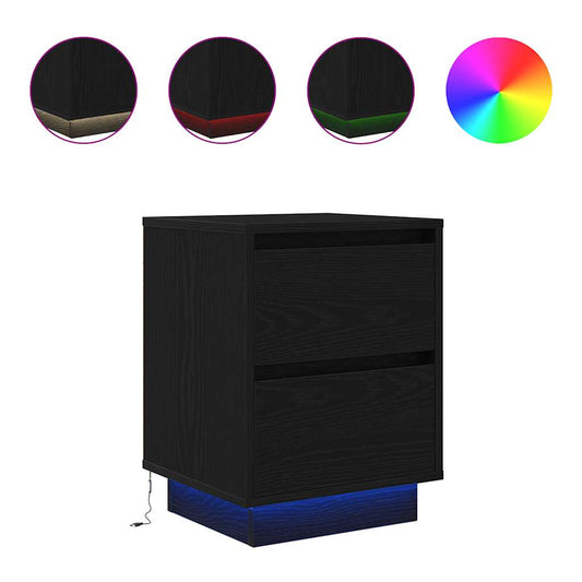 vidaXL Bedside Cabinets with LED Lights 2 pcs Black 38x34x50 cm