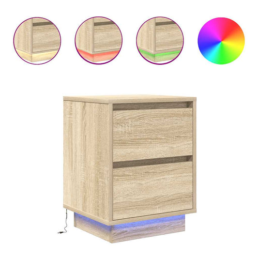 vidaXL Bedside Cabinet with LED Lights Sonoma Oak 38x34x50 cm
