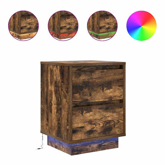 vidaXL Bedside Cabinet with LED Lights Smoked Oak 38x34x50 cm