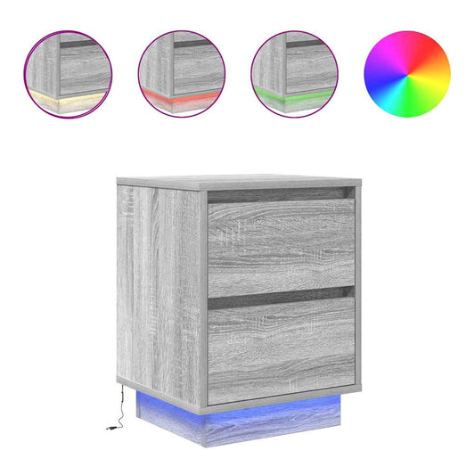 vidaXL Bedside Cabinets with LED Lights 2 pcs Grey Sonoma 38x34x50 cm