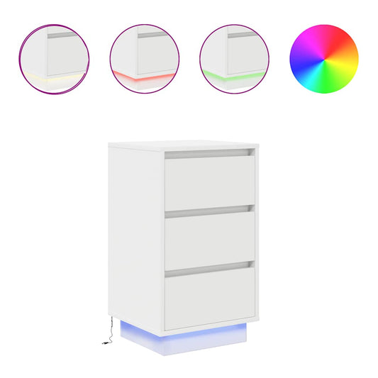 vidaXL Bedside Cabinet with LED Lights White 38x34x65 cm