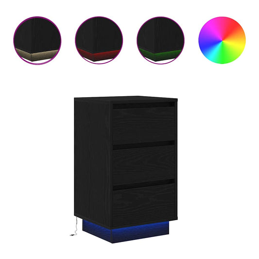 vidaXL Bedside Cabinet with LED Lights Black 38x34x65 cm