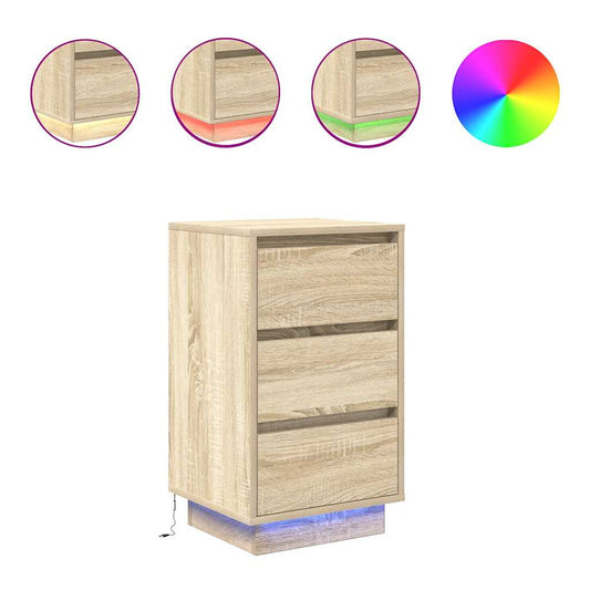 vidaXL Bedside Cabinet with LED Lights Sonoma Oak 38x34x65 cm