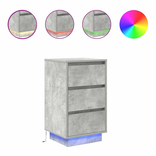 vidaXL Bedside Cabinet with LED Lights Concrete Grey 38x34x65 cm