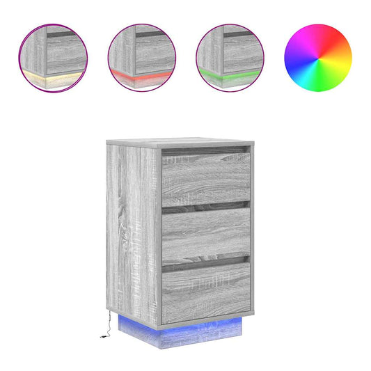 vidaXL Bedside Cabinet with LED Lights Grey Sonoma 38x34x65 cm