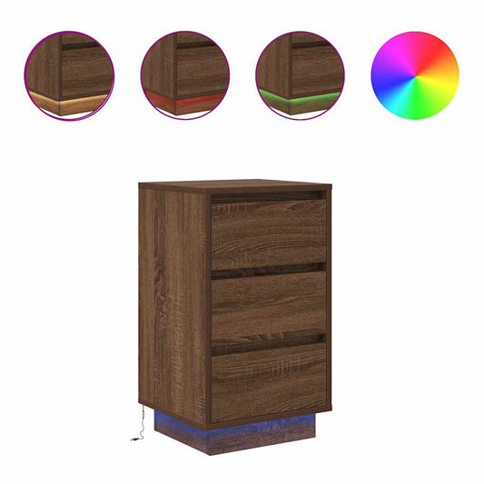 vidaXL Bedside Cabinet with LED Lights Brown Oak 38x34x65 cm