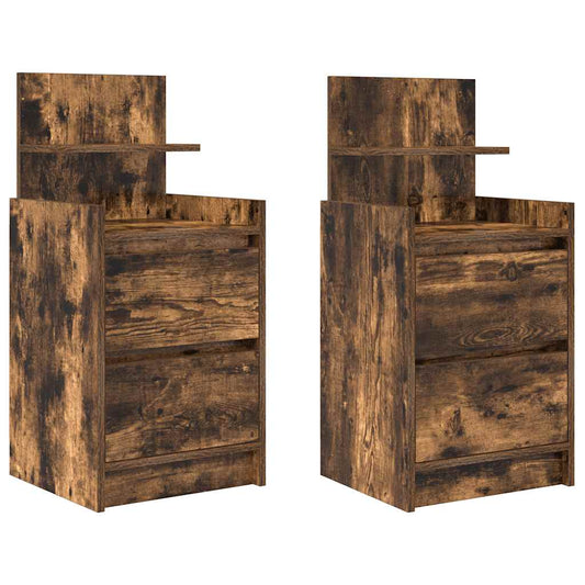 vidaXL Bedside Cabinets with 2 Drawers 2 pcs Smoked Oak 38x34x80 cm