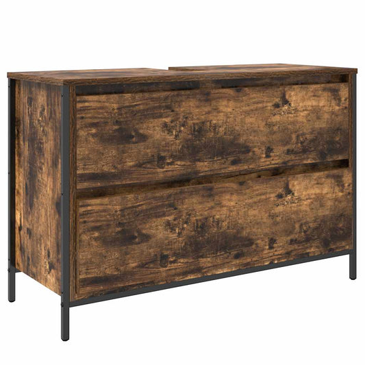 vidaXL Bathroom Basin Cabinet with Drawers Smoked Oak 90x34.5x60 cm