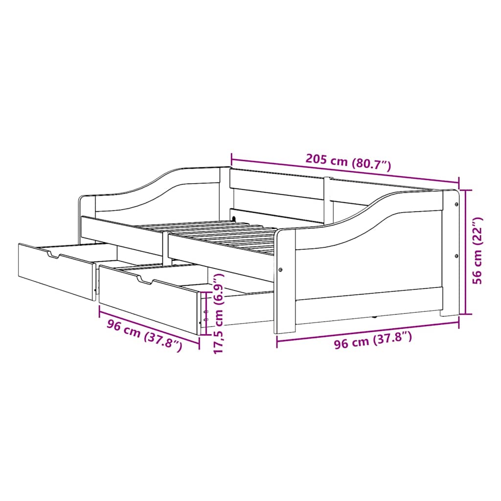 vidaXL Day Bed with 2 Drawers without Mattress IRUN White&Pink 90x200 cm