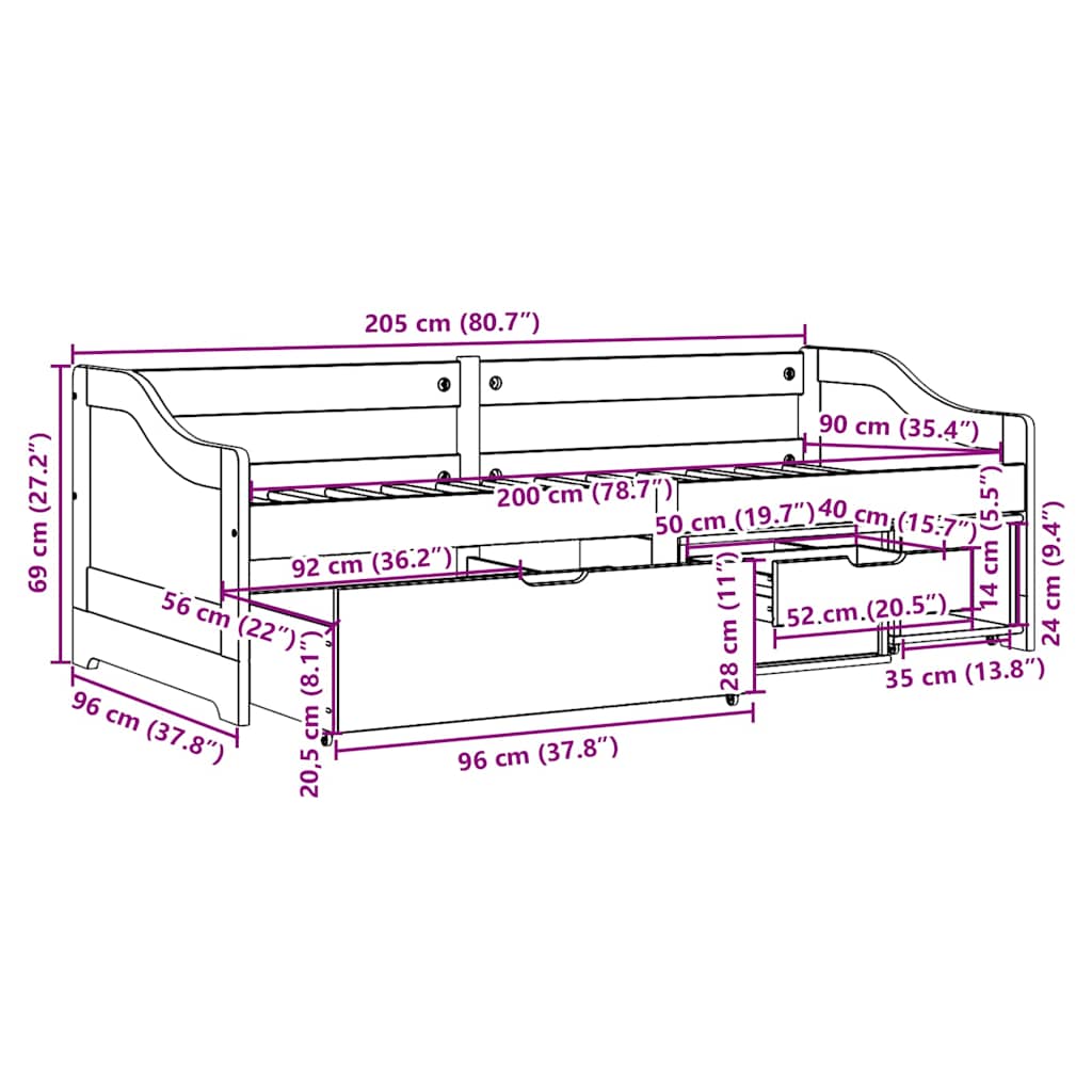 vidaXL Day Bed with 3 Drawers IRUN White&Pink 90x200 cm
