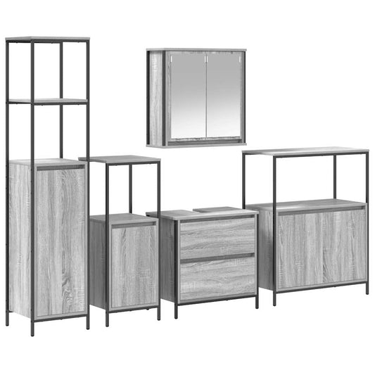 vidaXL Bathroom Furniture Set with Shelf 5 pcs Grey Engineered wood