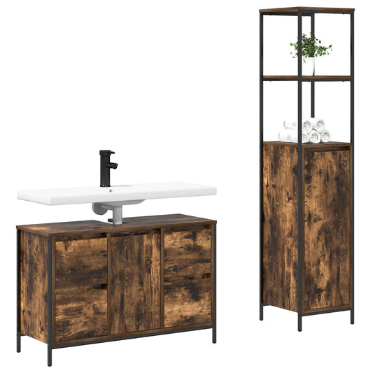 vidaXL Bathroom Furniture Set 2 pcs Smoked Oak and Black