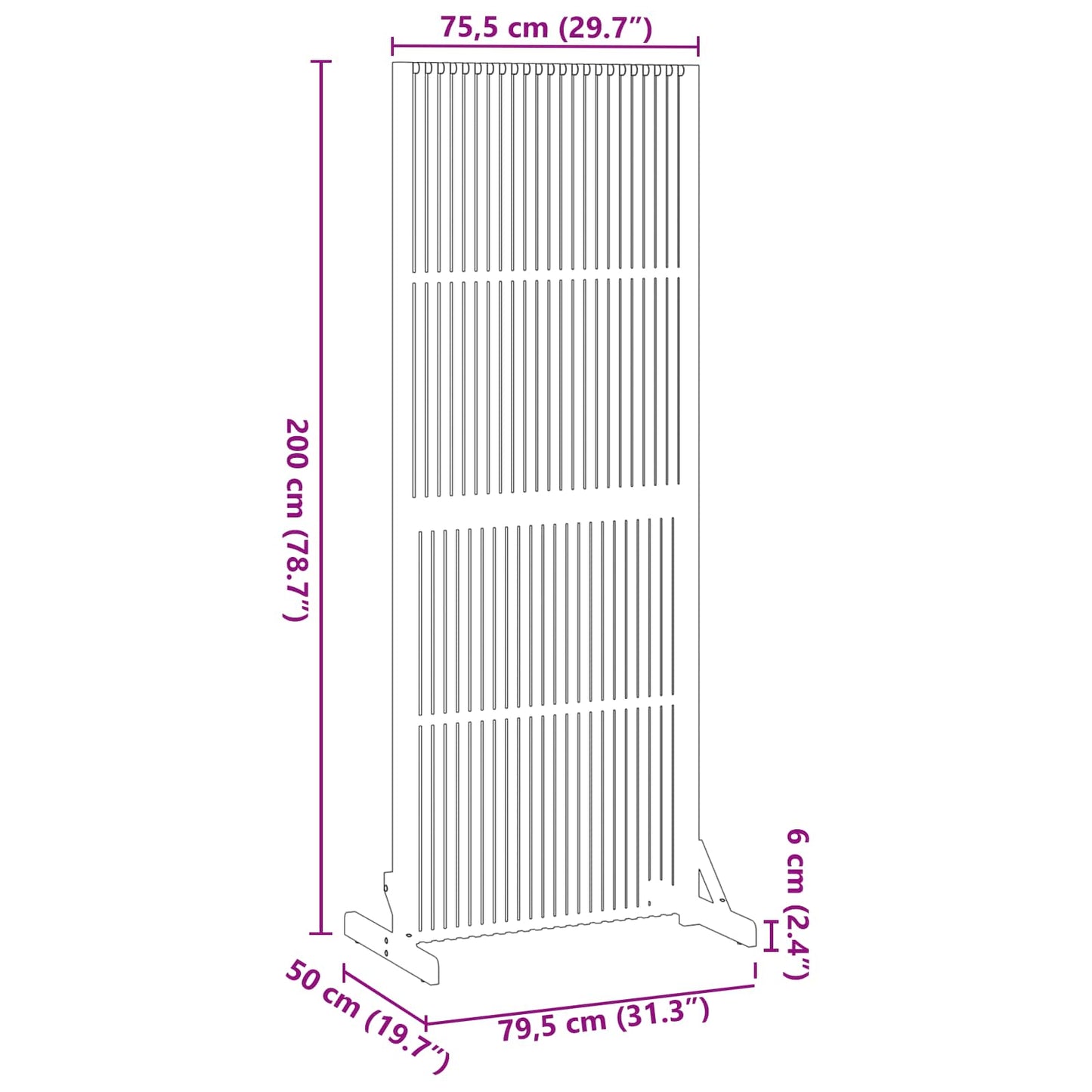 vidaXL Privacy Screen Brown 79.5 x 50 x 200 cm Solid Acacia Wood