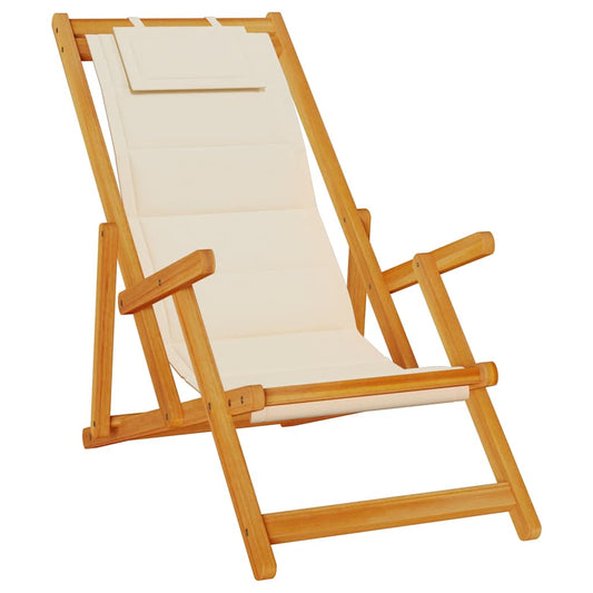 vidaXL Folding Chair with Armrests Cream Acacia Wood & Textilene