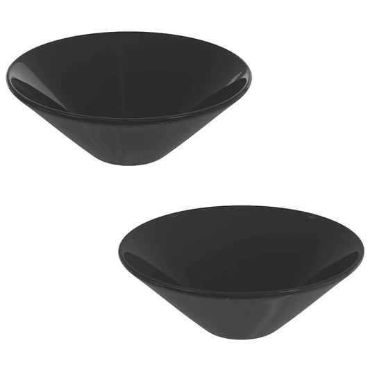 vidaXL Wash Basins 2 pcs Gloss Black Ø42x14 cm Ceramic