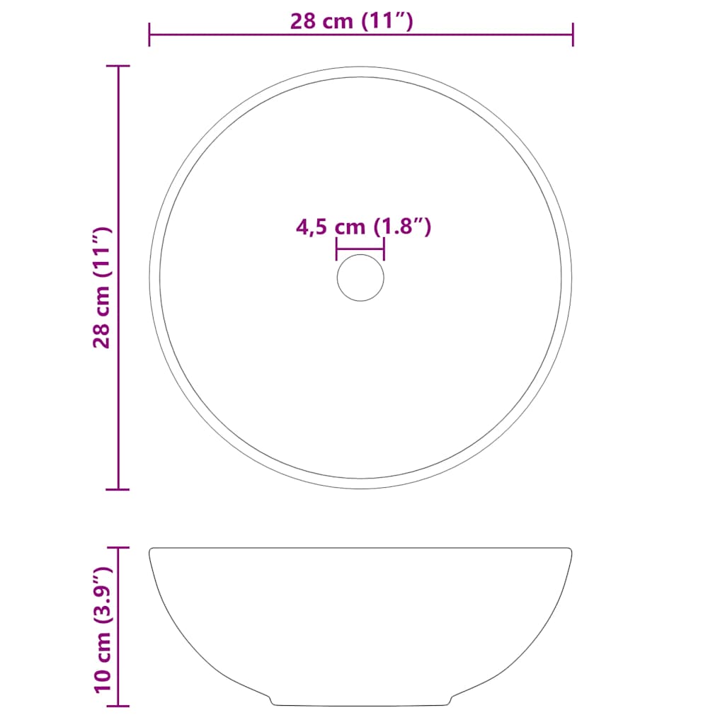 vidaXL Wash Basin Gloss Black Ø28x10 cm Ceramic