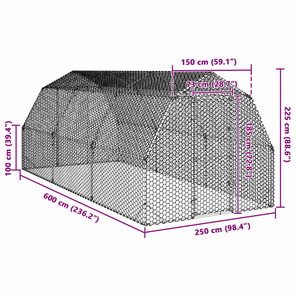 vidaXL Chicken Run 2,5x6x2,25 m Galvanised Steel