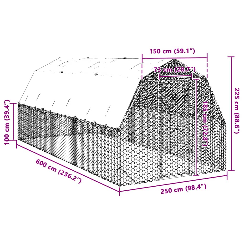 vidaXL Chicken Run with Roof 2,5x6x2,25 m Galvanised Steel