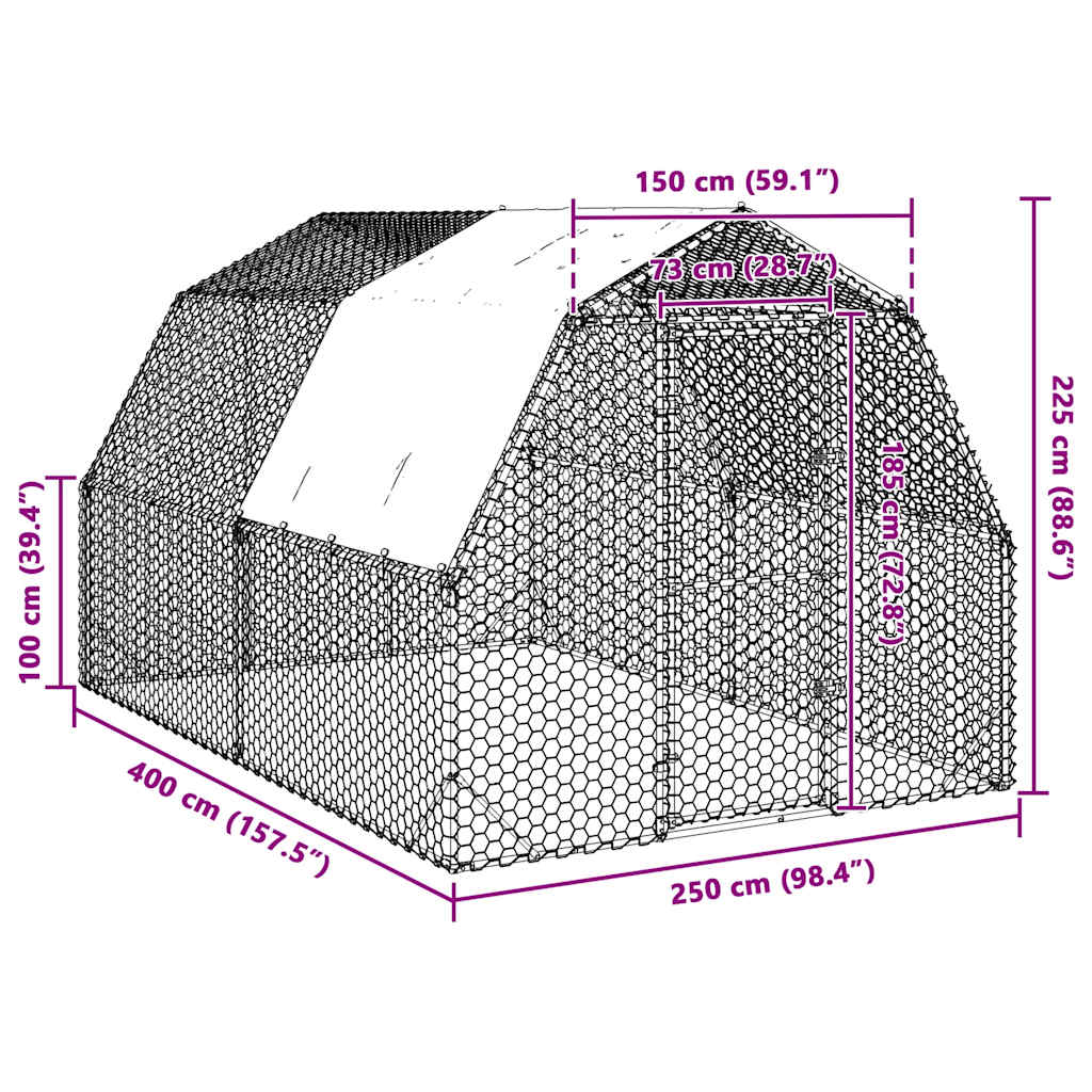 vidaXL Chicken Run with Roof 2,5x4x2,25 m Galvanised Steel