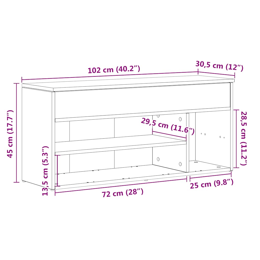 vidaXL Shoe Bench Old Wood 102x30,5x45 cm Engineered Wood