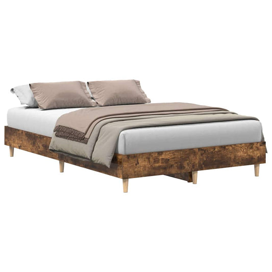 vidaXL Bed Frame No Mattress Smoked Oak 135x190 cm Double Engineered Wood