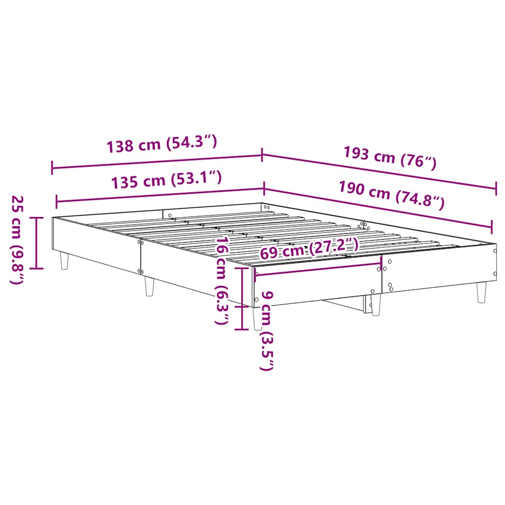 vidaXL Bed Frame No Mattress Brown Oak 135x190 cm Engineered Wood