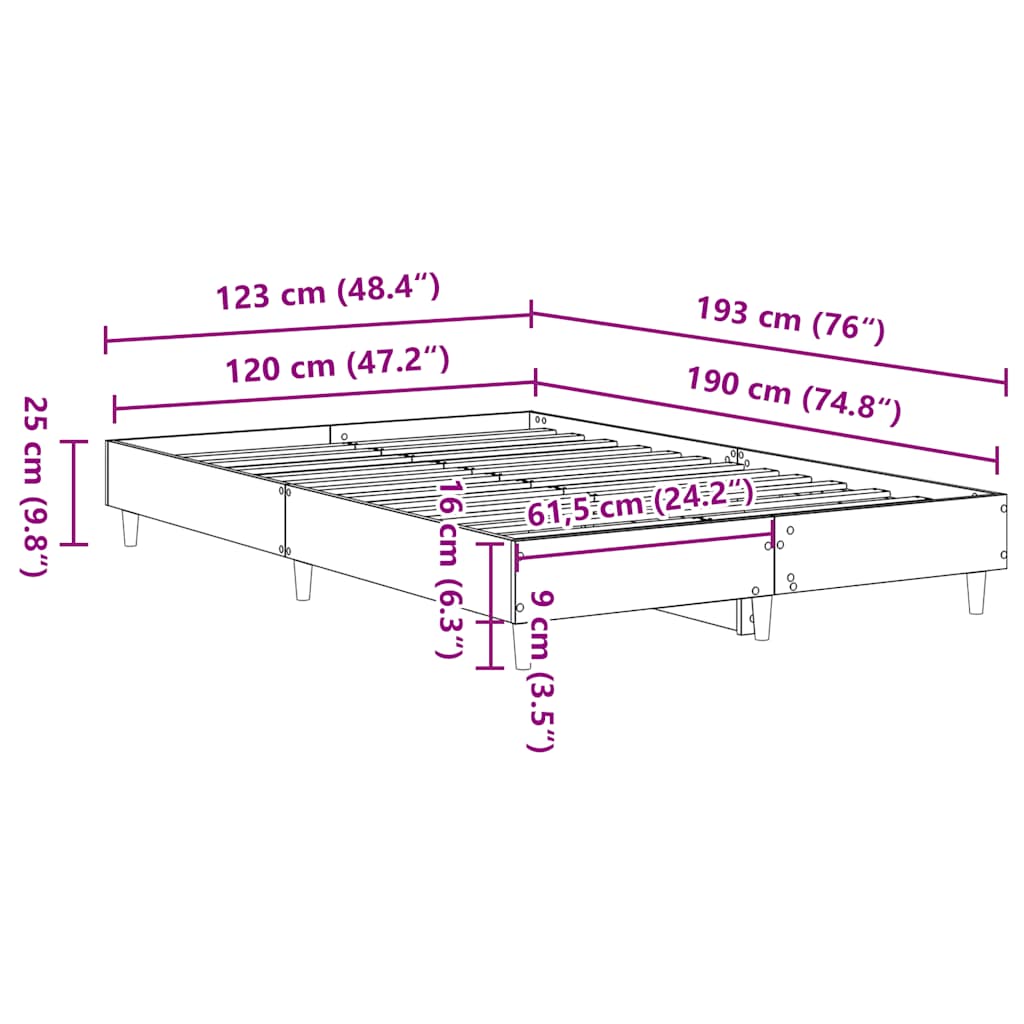 vidaXL Bed Frame No Mattress Black 120x190 cm Engineered Wood