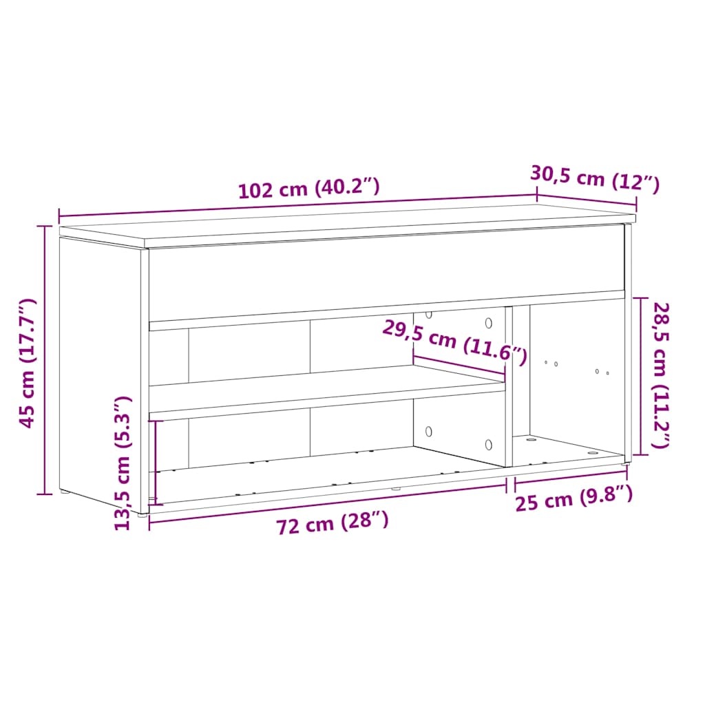 vidaXL Shoe Bench Black 102x30,5x45 cm Engineered Wood