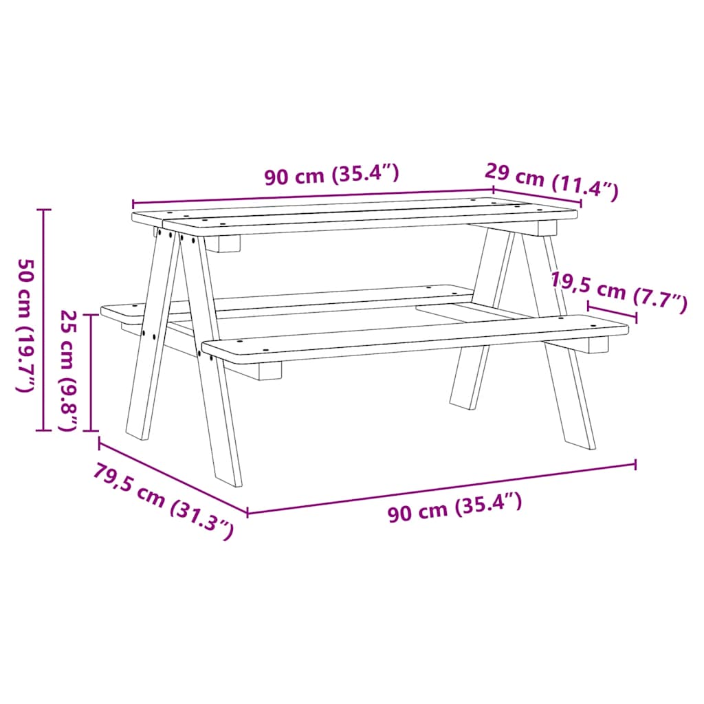 vidaXL Children's Table with Benches IRUN 90x79.5x50 cm Solid Wood