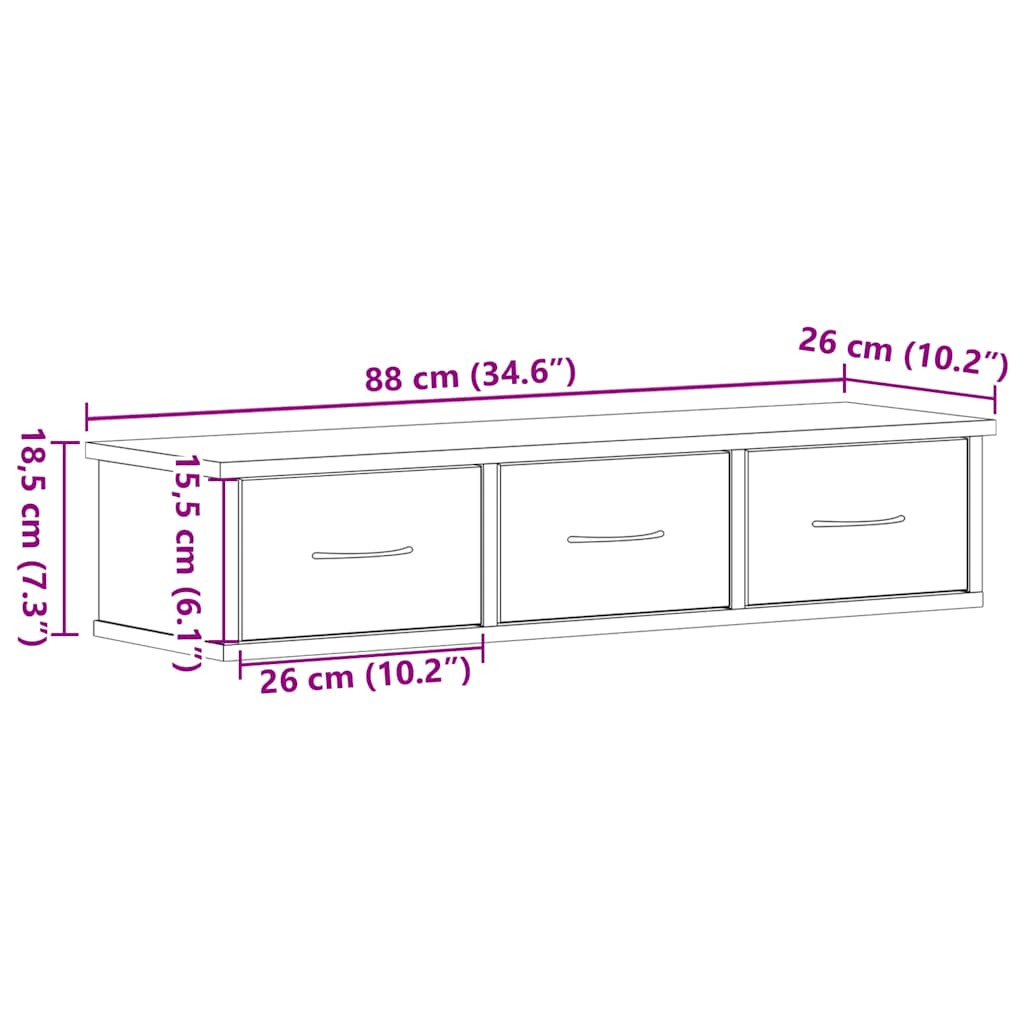 vidaXL Wall Cabinet Black Oak 88x26x18.5 cm Engineered Wood
