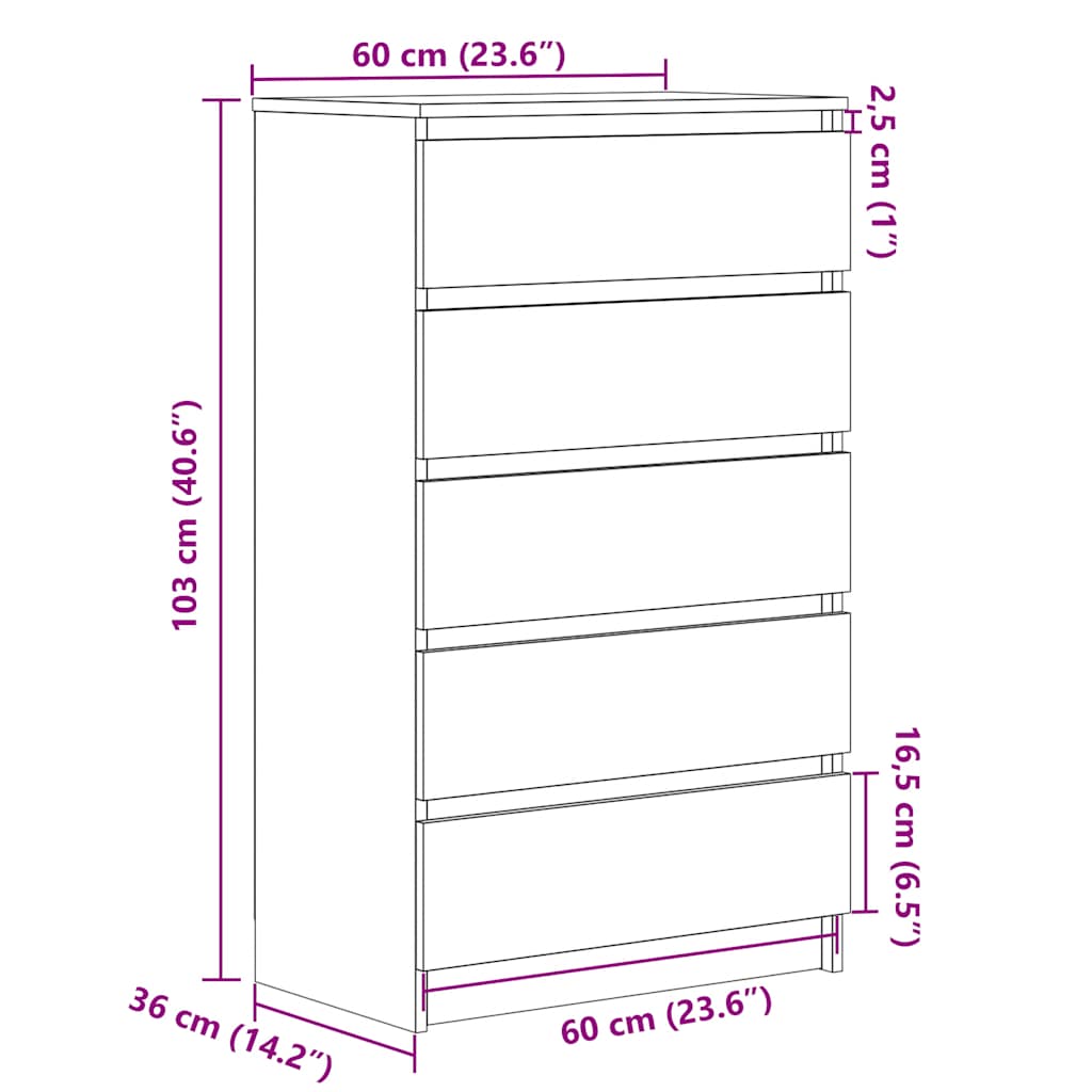vidaXL Drawer Cabinet Black Oak 60x36x103 cm Engineered Wood