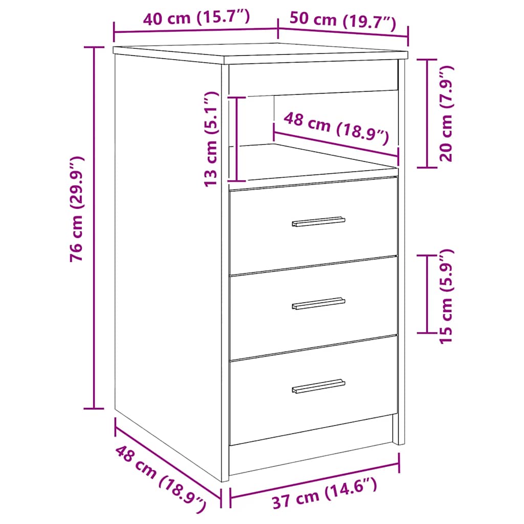 vidaXL Drawer Cabinet Black Oak 40x50x76 cm Engineered Wood